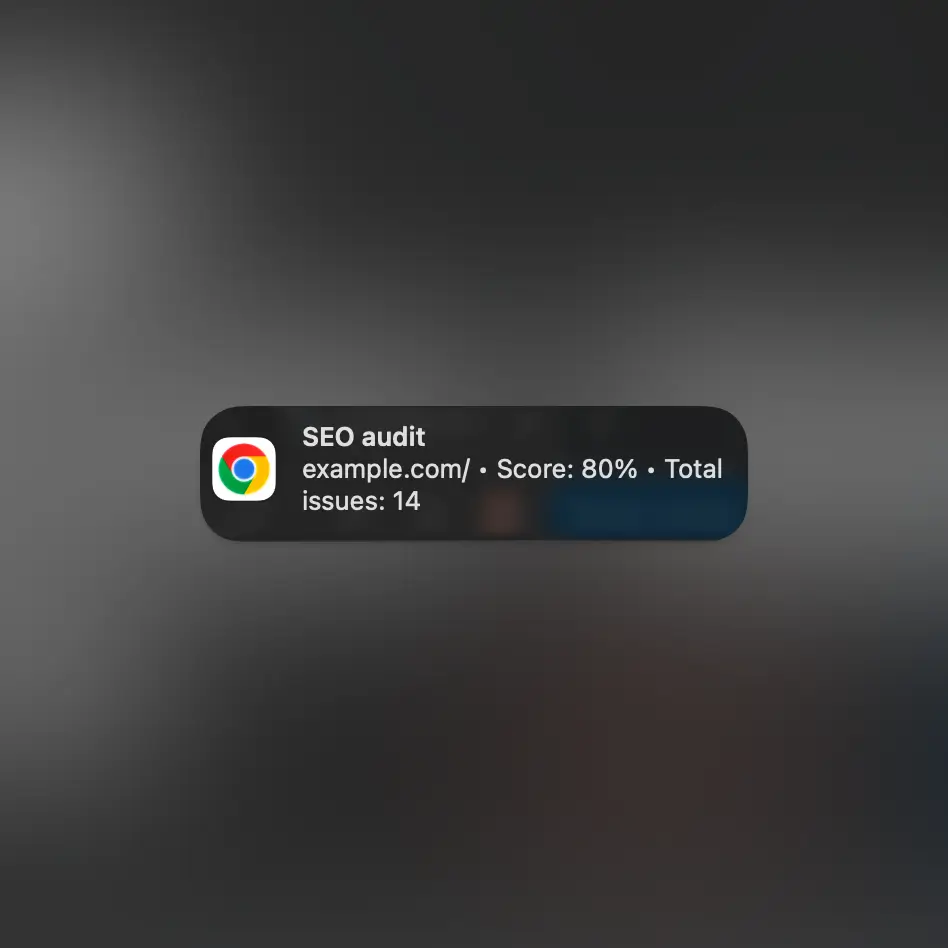 Screenshot of the Chrome extension notification from a shortcut SEO audit