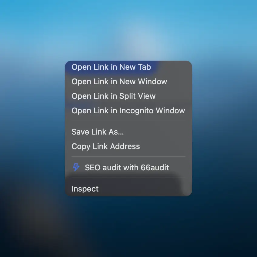 Screenshot of the Chrome extension right-click context menu SEO audit feature