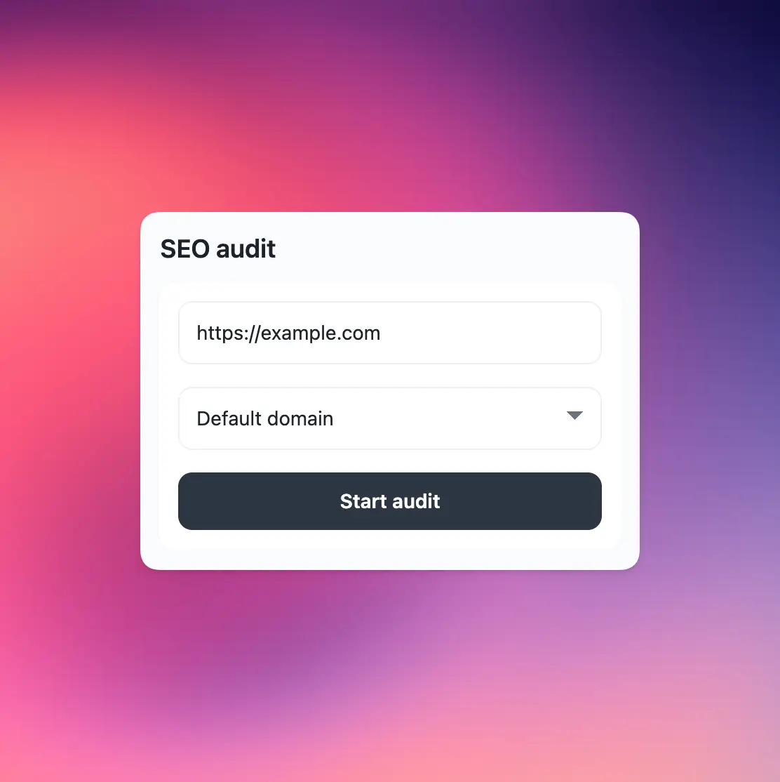 Screenshot of the Chrome extension popup SEO audit form