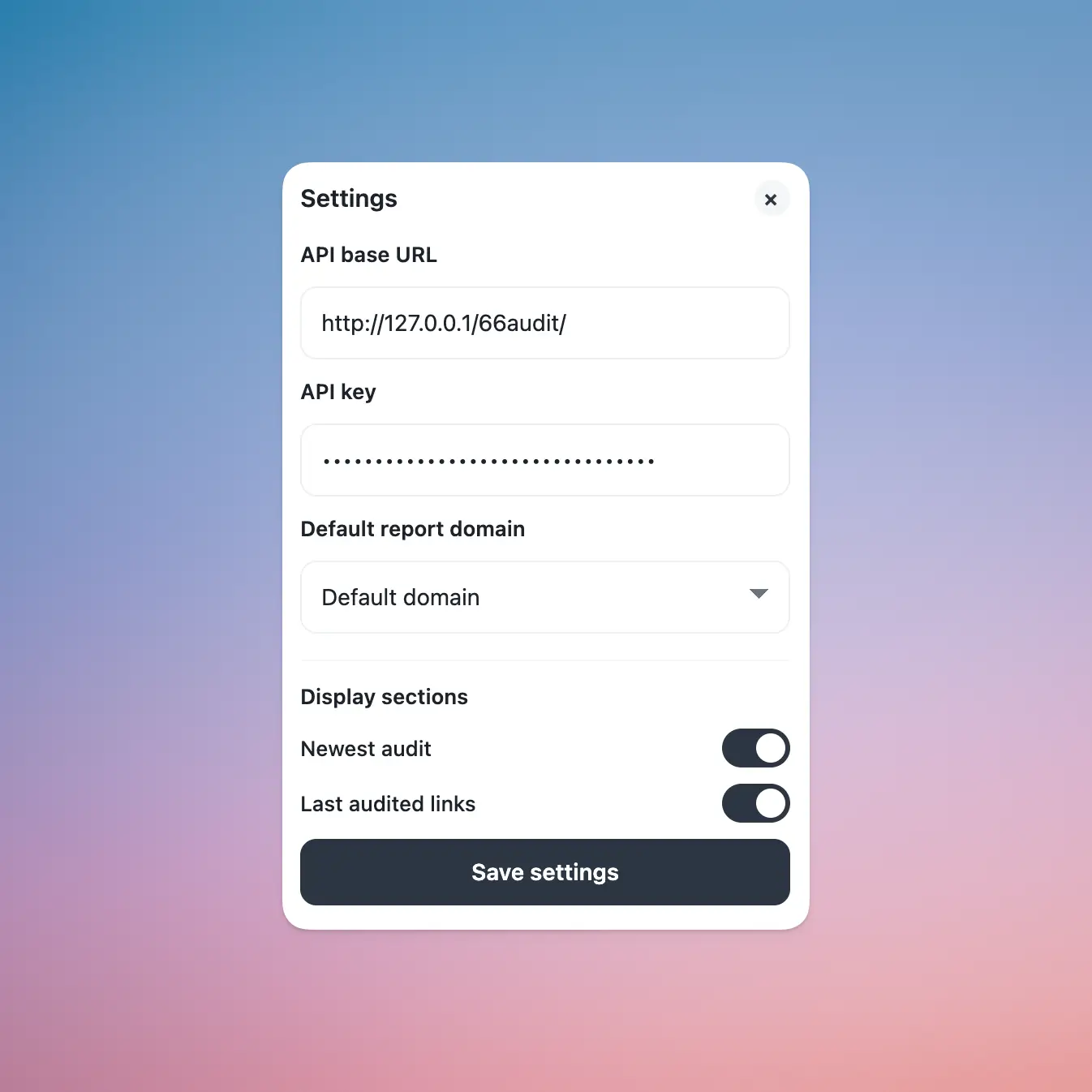 Screenshot of the Chrome extension settings section